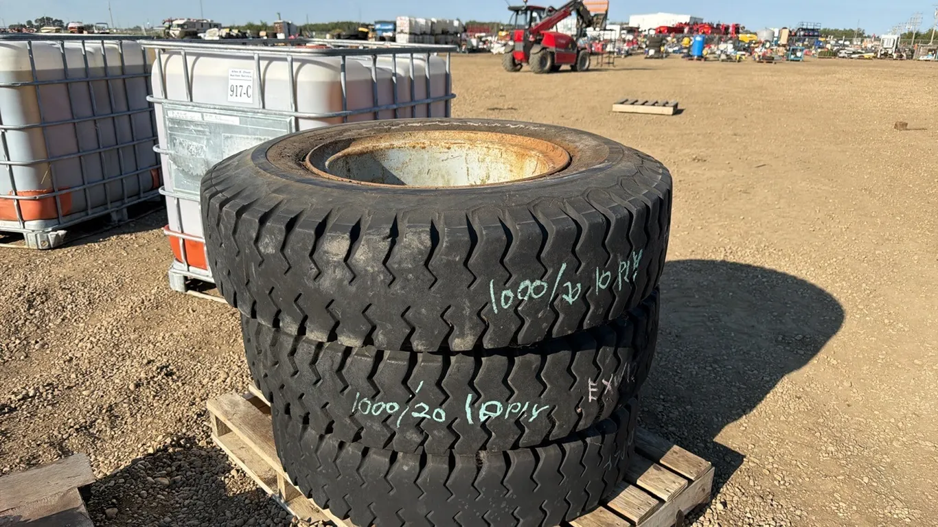 3 - FIRESTONE 10;00/20 12 PLY USED TRUCK TIRES ON RIM