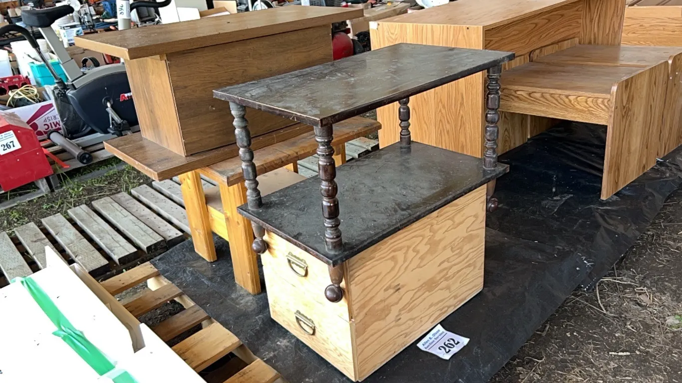 ASSORT WOODEN CABINETS & TABLES
