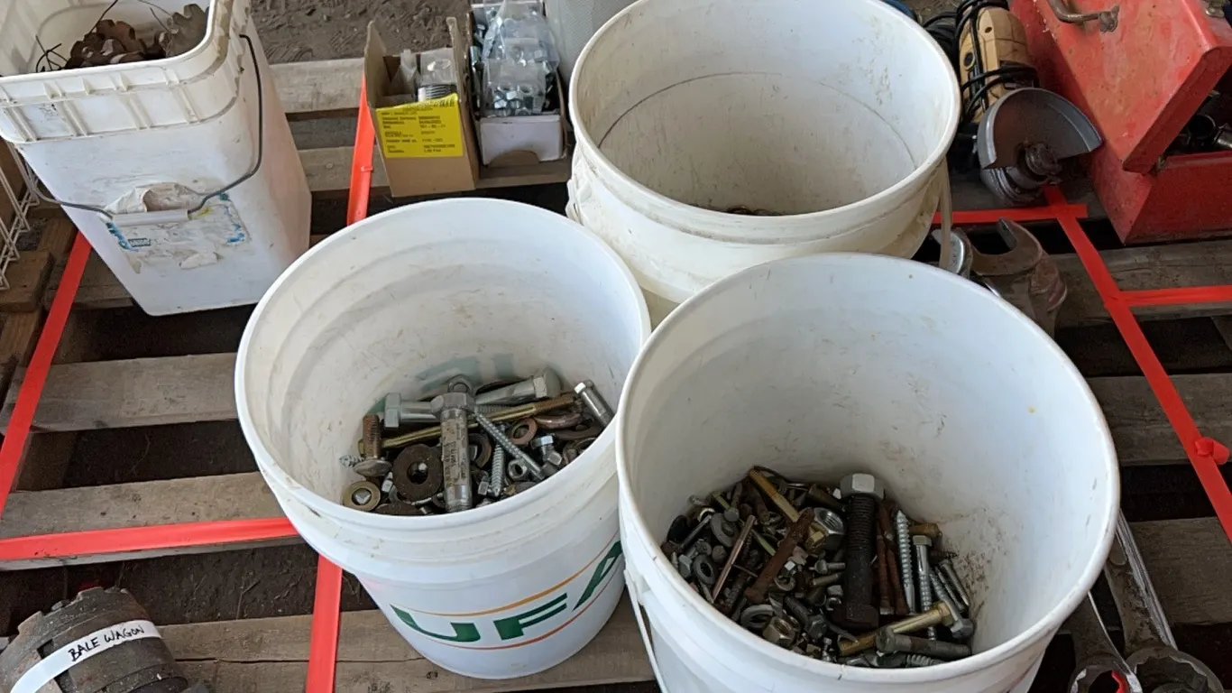 3 - PAILS OF ASSORT BOLTS, NUTS & WASHERS