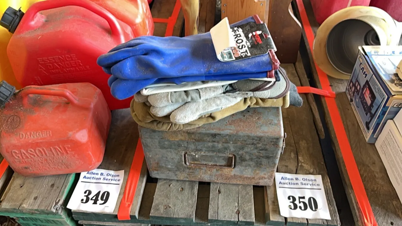 ASSORT GLOVES SOME UNUSED & METAL CABINET