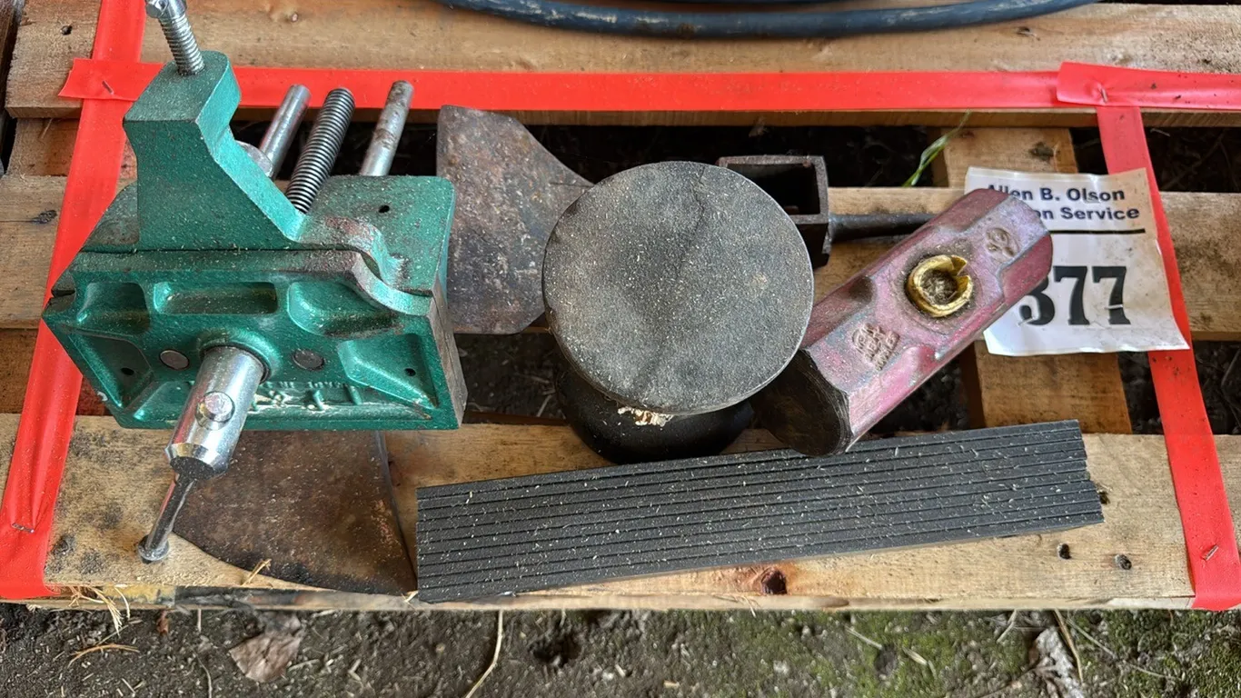 WOOD VISE, POST MAUL HEAD, SLEDGE HEAD & MORE