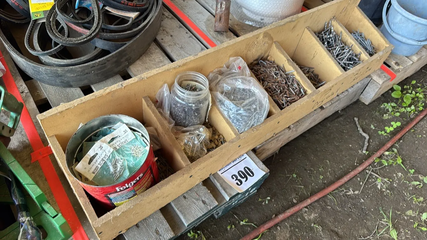 LG COLLECTION OF NAILS, SPIKES, FENCING STAPLES, SCREWS & MORE