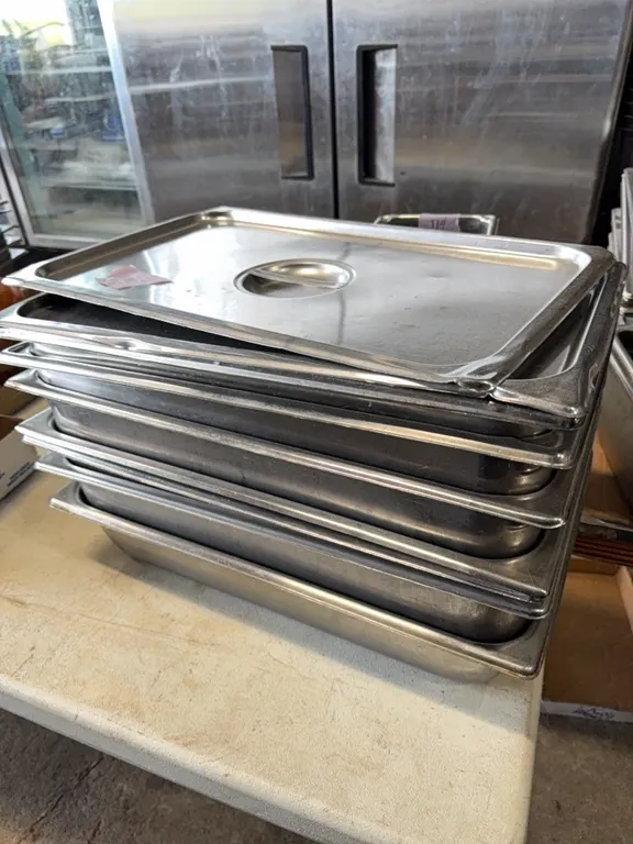 restaurant steam table pans, with 2 covers, stainless steel
