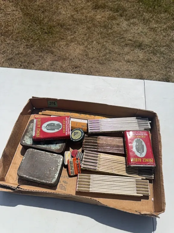 seashells, folding rulers, tins, etc