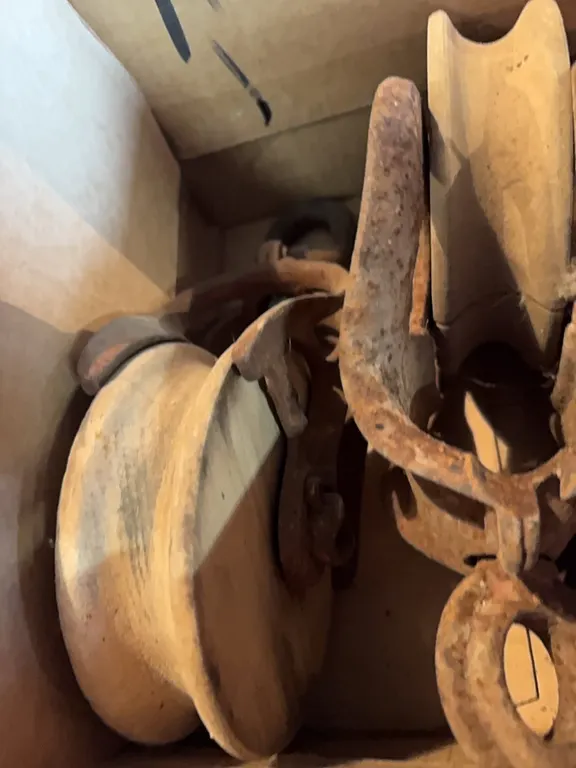 Hay Pulleys, 2 wood, 2 metal - buckets