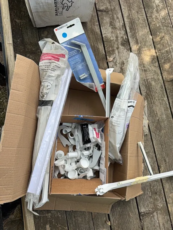 Closet brackets, Rubber maid hangers, all in one hardware pack, etc. see photos