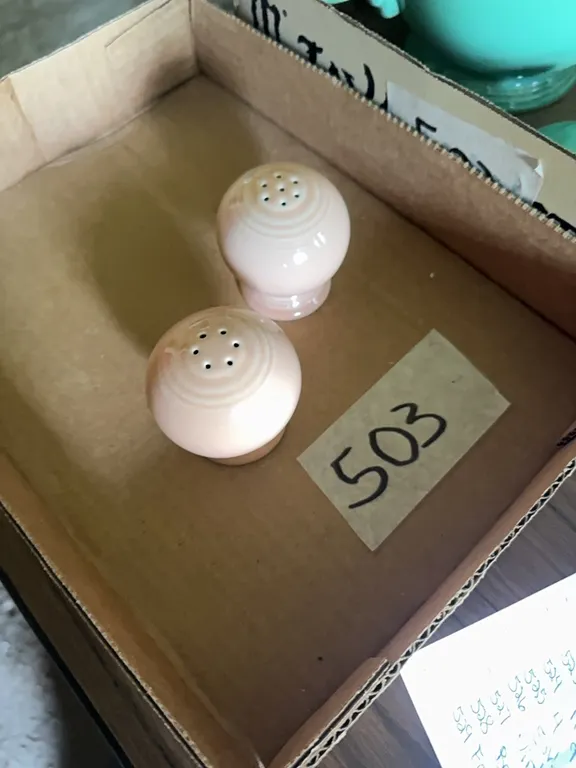 fiestaware round, apricot salt and pepper shakers