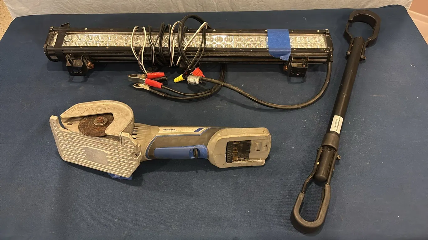 Light bar, dremel ultra-saw, and bike crossbar