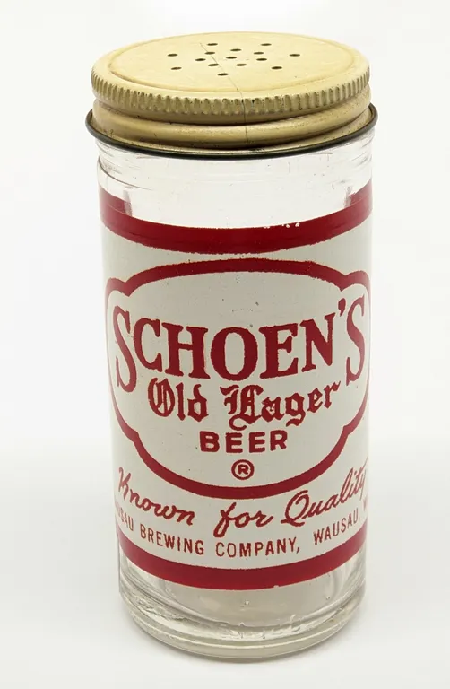TAVERN GLASS SALT SHAKER SCHOEN'S OLD LAGER BEER WAUSAU WISCONSIN