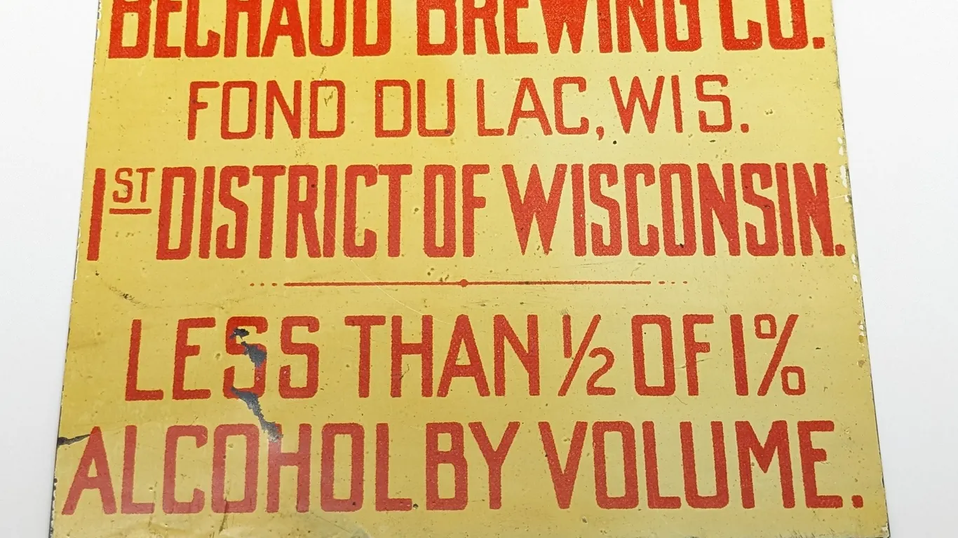 TIN BEER KEG SIGN BECHAUS BREWING CO FOND DU LAC WISCONSIN