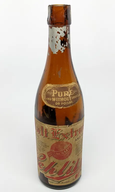 PROHIBITION ERA 12 OZ PAPER LABEL BOTTLE SCHLITZ MALT EXTRACT MILWAUKEE WISCONI
