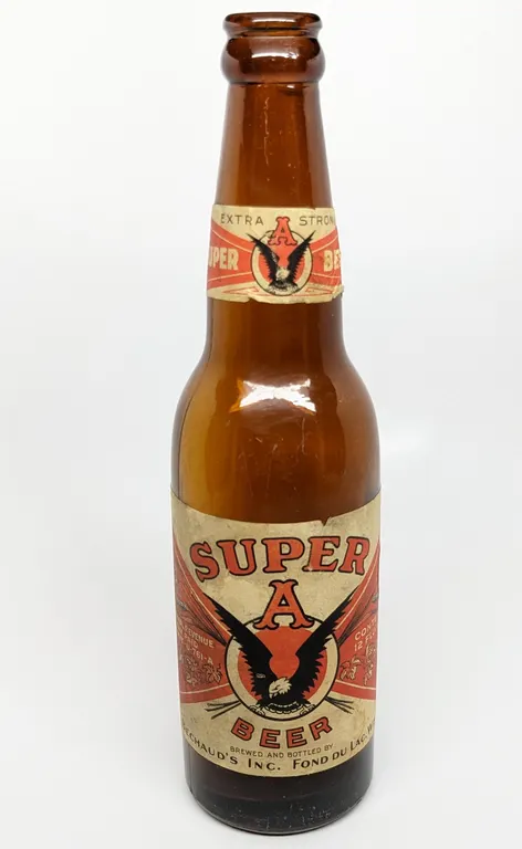 IRTP 12 OZ PAPER LABEL BOTTLE SUPER A BEER BECHAUD'S FOND DU LAC WISCONSIN