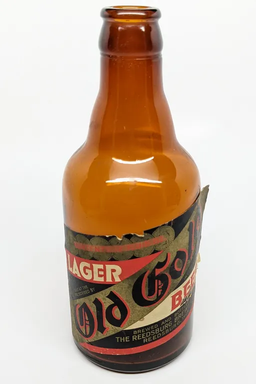 IRTP 12 OZ PAPER LABEL STEINIE BOTTLE OLD GOLD LAGER BEER REEDSBURG WISCONSIN