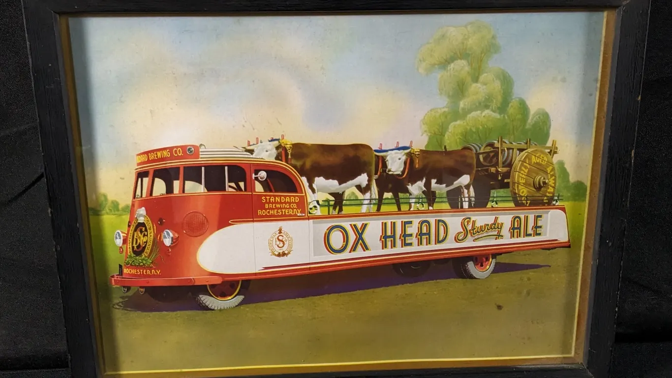 OX HEAD STURDY ALE STANDARD BREWERY ROCHESTER NEW YORK DELIVER TRUCK SIGN