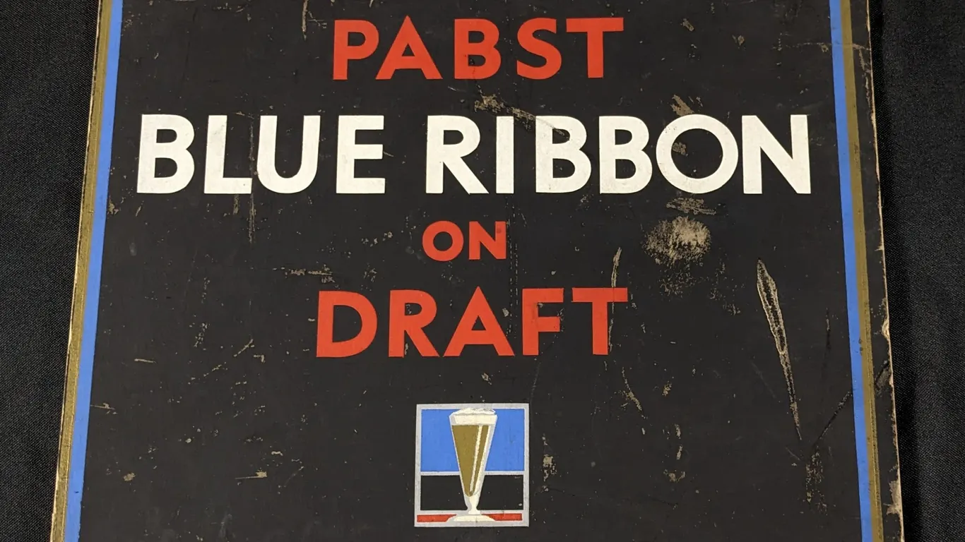 CARDSTOCK SIGN PABST BLUE RIBBON BEER ON DRAFT