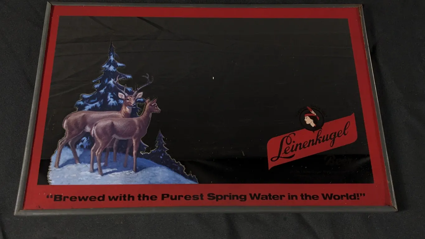 LEINENKUGELS BEER MIRROR WITH DEER CHIPPEWA FALLS WISCONSIN