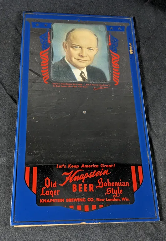 MIRROR SIGN KNAPSTEINS OLD BOHEMIAN STYLE OLD LAGER BEER EISENHOWER NEW LONDON WISCONSIN