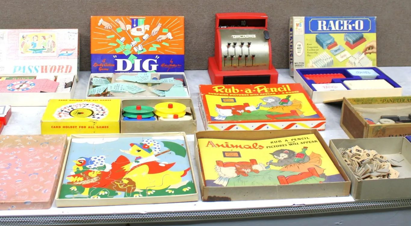 Vintage Board Games Lot with Tom Thumb Cash Register
