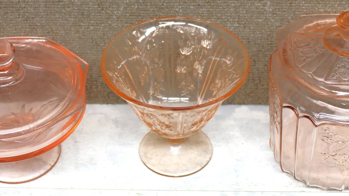 3 Pink Depression Glass Containers