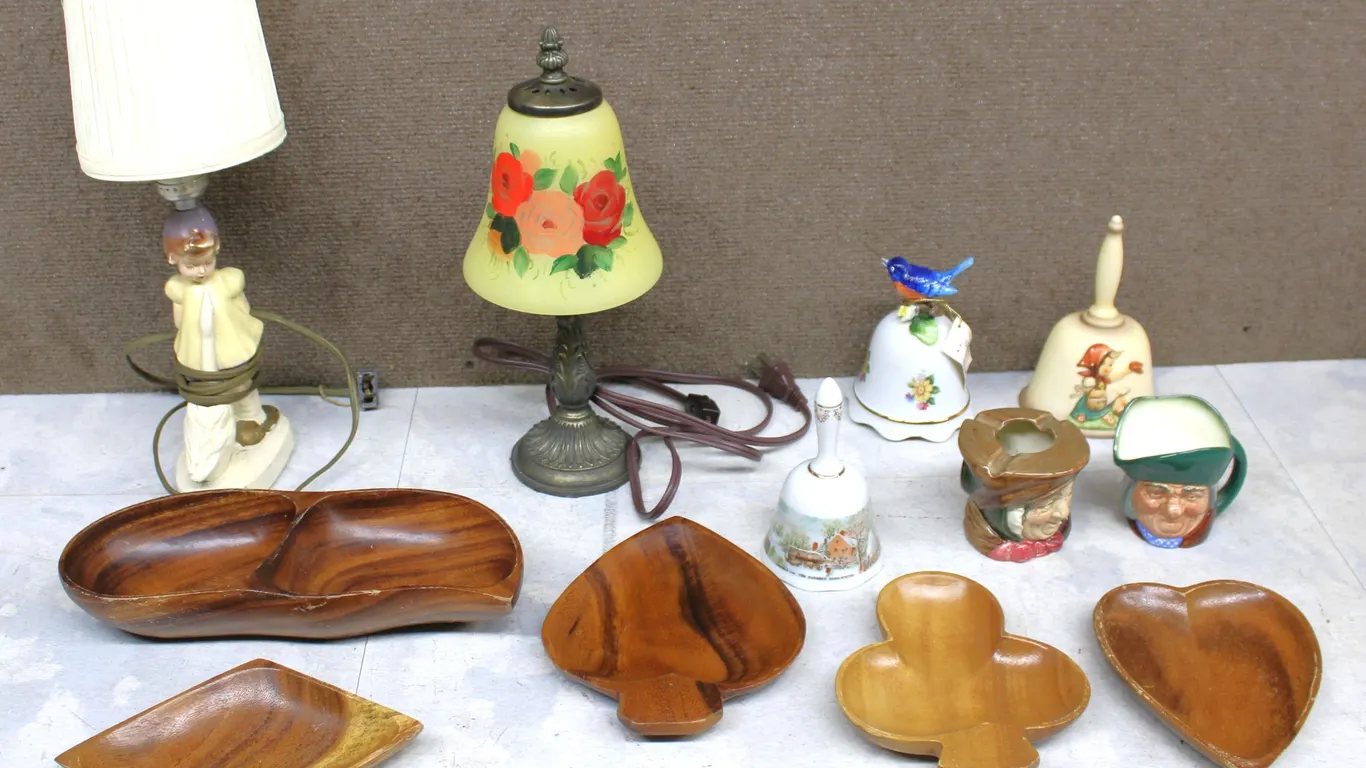 Table Lamps, Bells, and Wooden Bowls