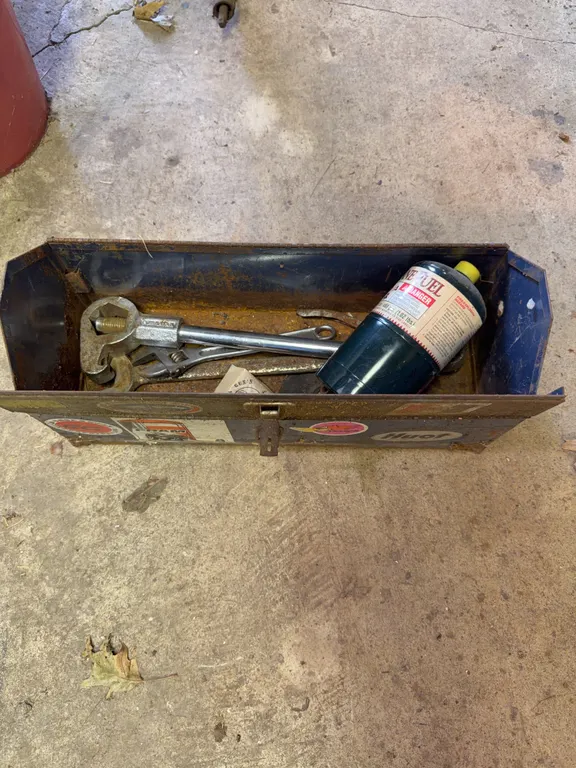 Metal tool box with tools