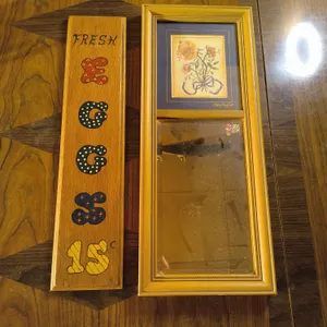 Vintage Mary Hughes Framed Floral Print/Mirror Wall & Vintage Fresh Eggs Sign