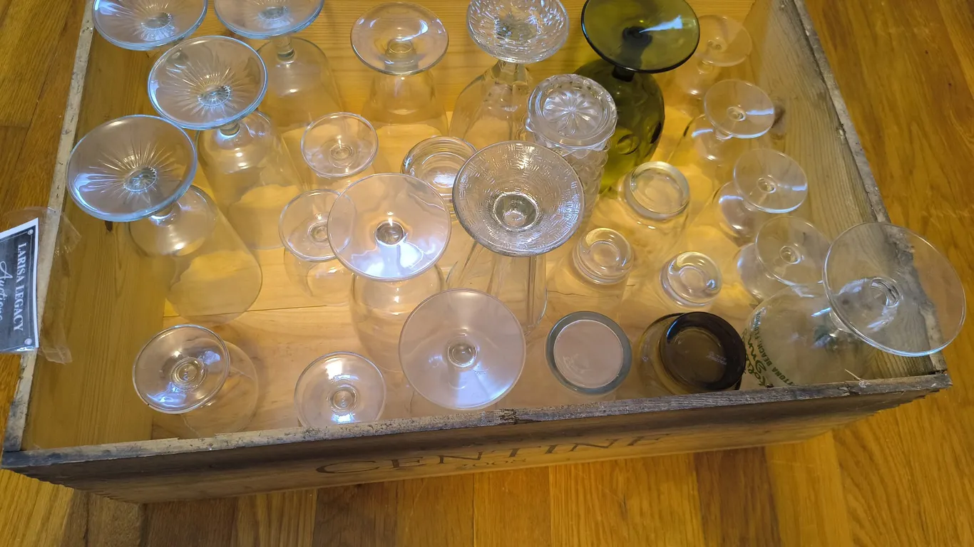 Assorted Vintage Glasses In Banfi Centini Crate Lot