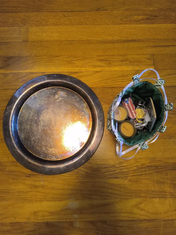 Vintage Serving Tray & Drawstring Bag Misc Items Lot