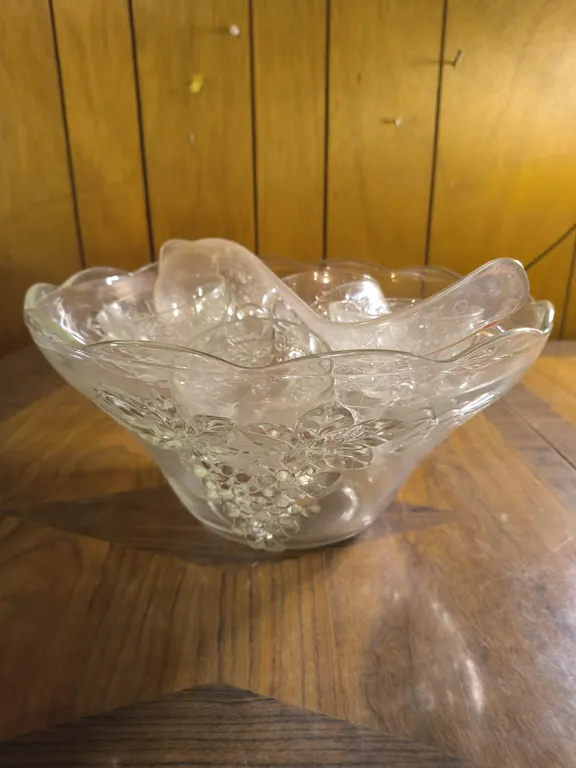 Vintage Clear Pressed Glass Punch Bowl Set