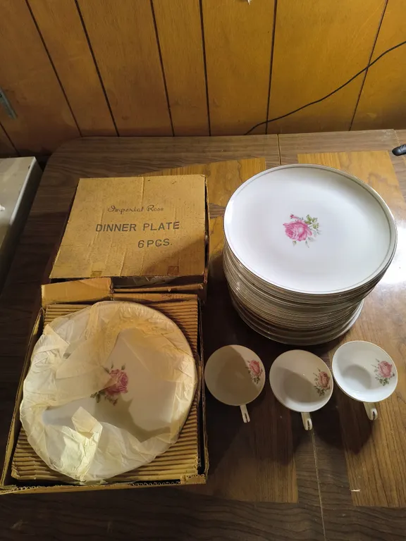 Imperial Rose Fine China Set 6702 Rose Pattern Plates & Cups Lot