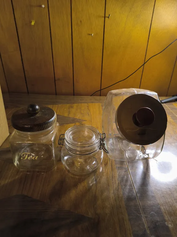 Vintage 3-Piece Glass Canister Lot – Tea Jar, Wire Bail, Tilt Jar