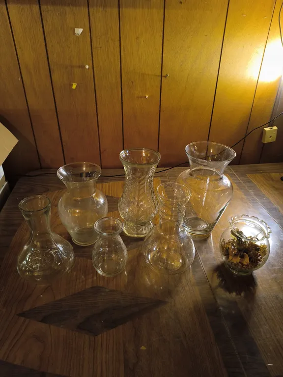 Assorted Clear Glasses Flower Vases Lot