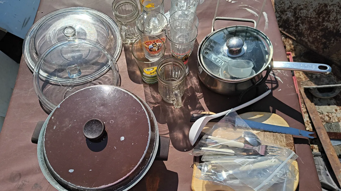 Kitchenware Lot: Pots, Glasses, Lids & More