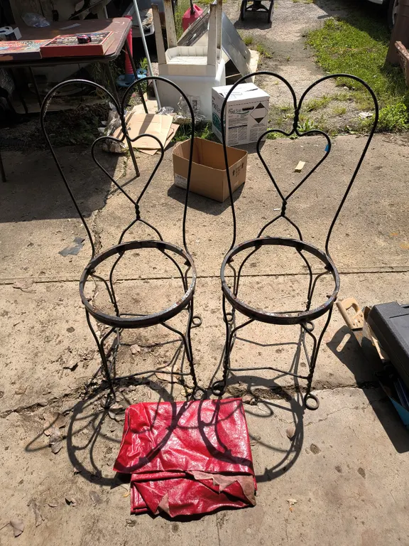 Vintage Metal Chairs & Leather Fabric Lot