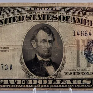 Series of 1934A $5 Silver Certificate - Julian/Morgenthau (Blue Seal, Circulated)