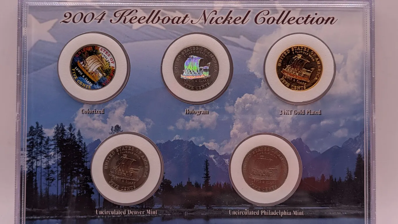 2004 Keelboat Journey Jefferson Nickel 5-Coin Set - Colorized, Hologram & 24K Gold Plated