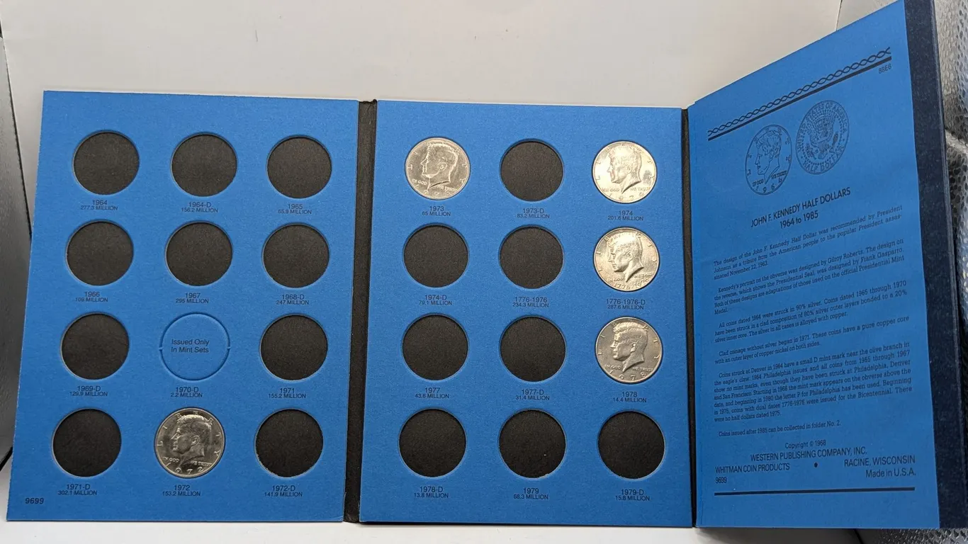 1972-1978 Whitman Kennedy Half Dollar Album Starter Set - 6 Circulated Clad Coins