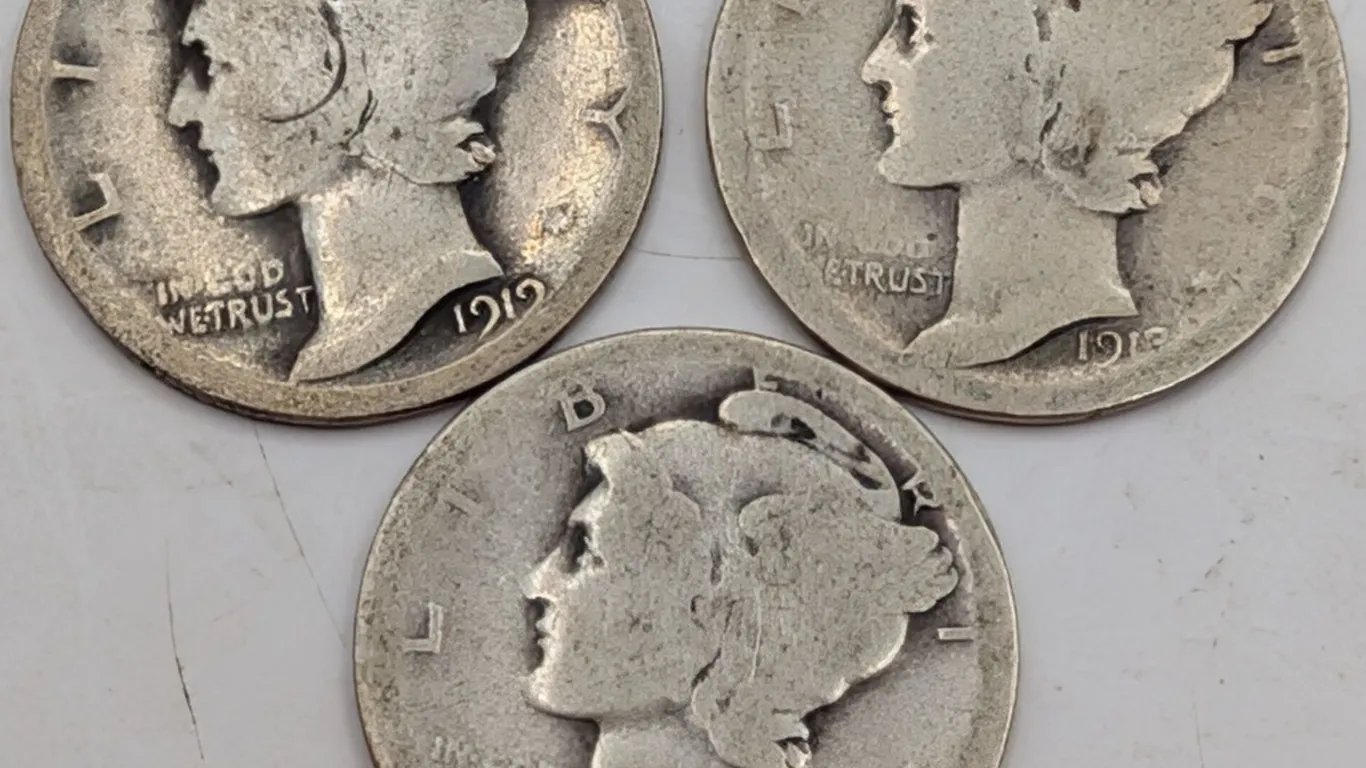 1918–1919 Mercury Silver Dime 3-Coin Lot - Early WWI Era - Circulated Good (G) Details