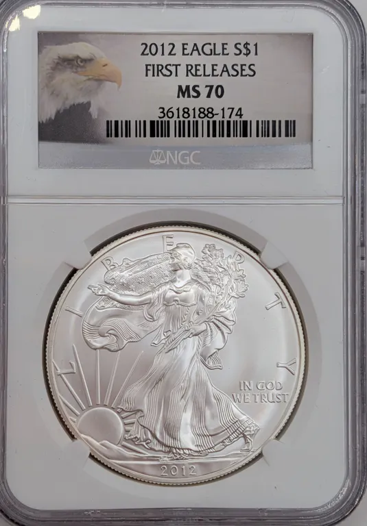 2012 American Silver Eagle - NGC MS70 - First Releases Bald Eagle Series Custom Label