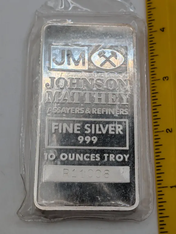 Johnson Matthey 10 oz Vintage Silver Bar .999 Fine (Original Factory Mint Seal, R-Prefix)