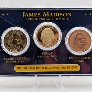 2007 James Madison Presidential $1 Coin 3-Coin Set - Official First Day of Issue (OGP)