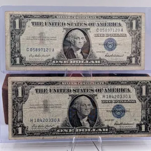 $1 Silver Certificate Lot – Series 1957 Blue Seals – Circulated Matching Design Duo – In Protective