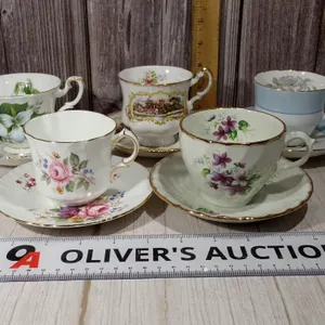 Assorted English Bone China Teacup and Saucer Sets - 5 Complete Duos