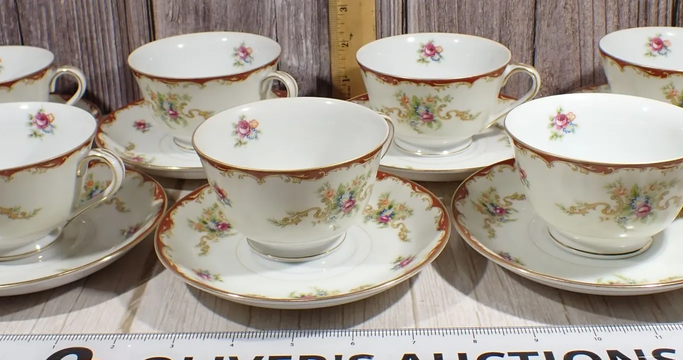 Vintage Harmony House Fine China Wembley Footed Cup & Saucer Set - 14 Pieces