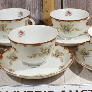 Vintage Harmony House Fine China Wembley Footed Cup & Saucer Set - 14 Pieces
