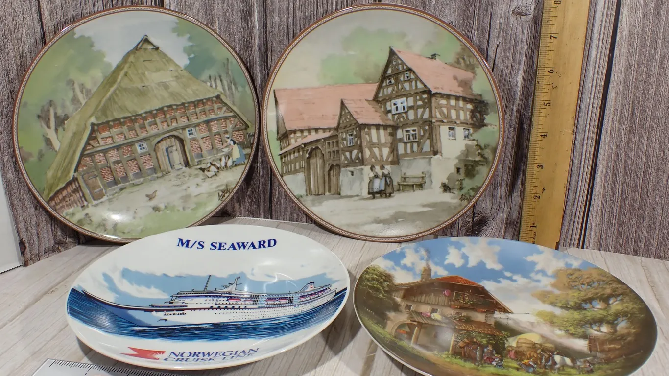 Vintage German Collector Plates & Norwegian Cruise Line Souvenir Bowl Lot - 4 Pcs