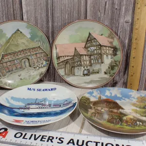 Vintage German Collector Plates & Norwegian Cruise Line Souvenir Bowl Lot - 4 Pcs