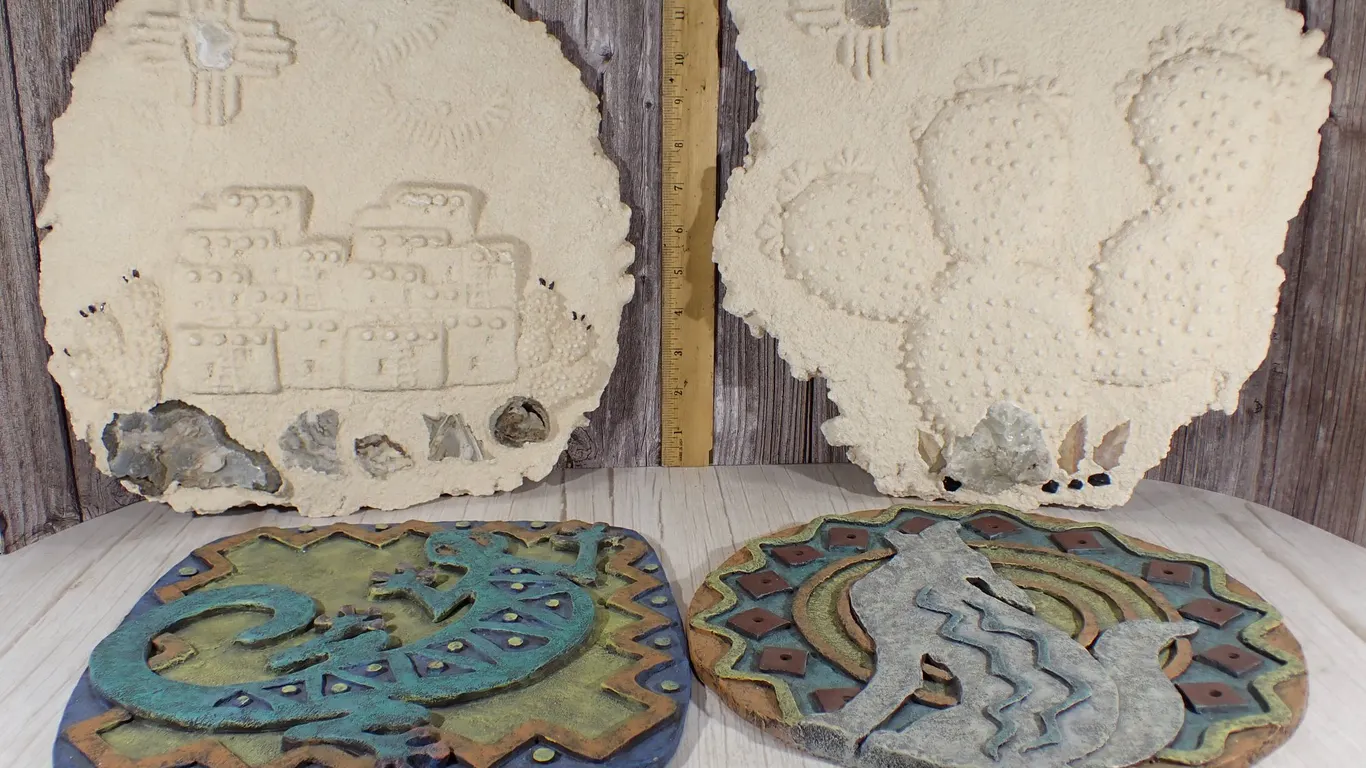 Southwest Sand Casting Plaques and Ceramic Wall Tiles - 4 Piece Lot