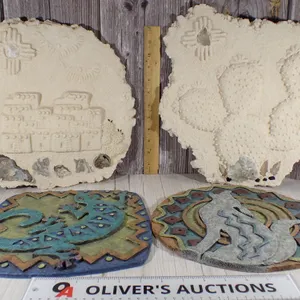 Southwest Sand Casting Plaques and Ceramic Wall Tiles - 4 Piece Lot