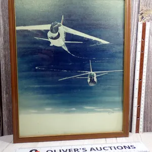 Vintage 1965 Mid-Century Modern Aviation Framed Print, Signed "Northrop 3/'65"
